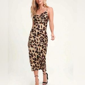 Harper Hallam NWT Sz S Cowl Neck Satin Leopard Midi Slip Dress